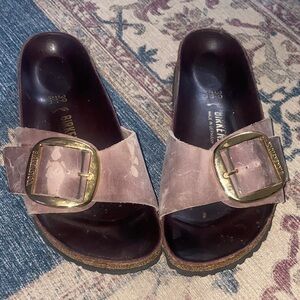 Birkenstock Mauve Mules with Gold Buckle
